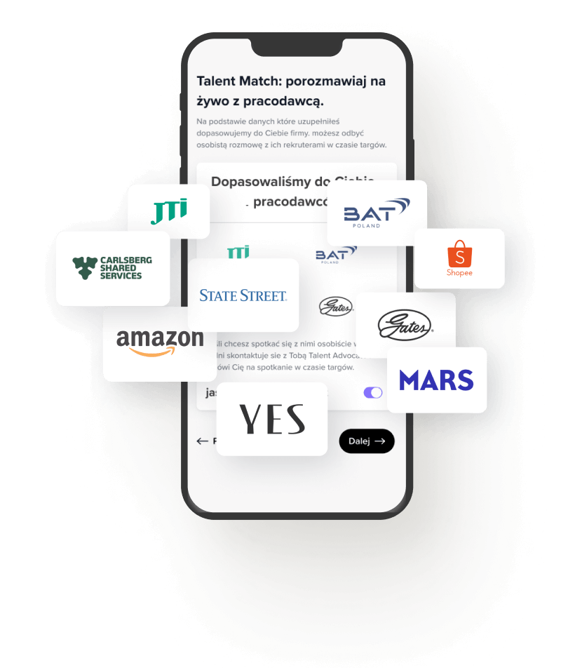 Proces rejestracji w Talentmatch przedstawiony na smartfonie