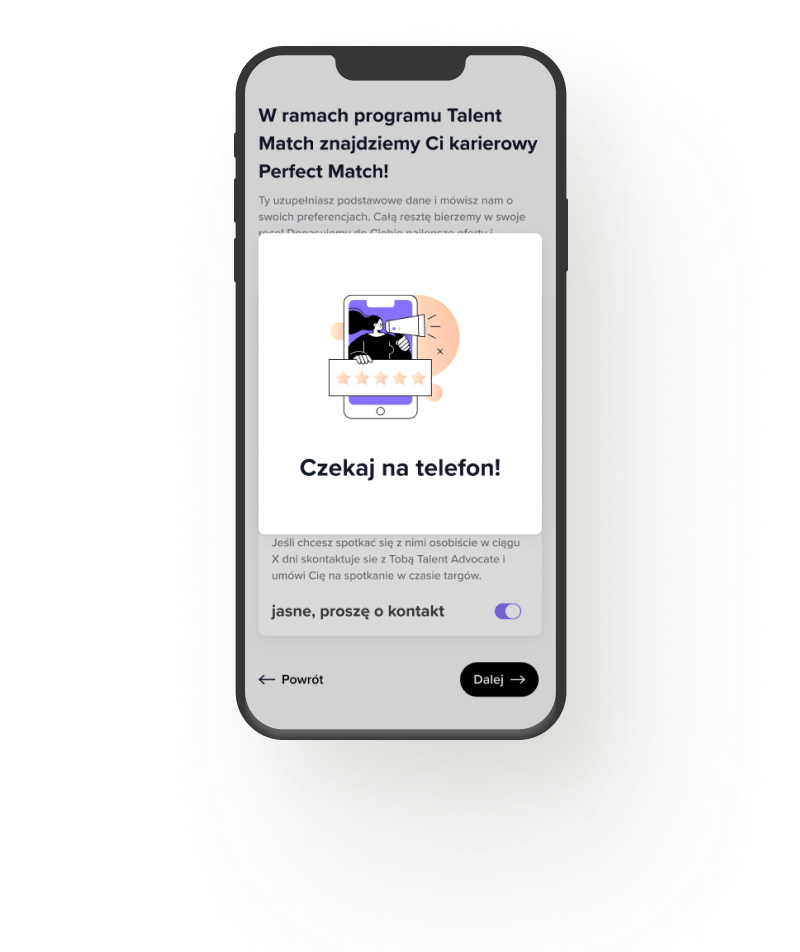 Proces rejestracji w Talentmatch przedstawiony na smartfonie