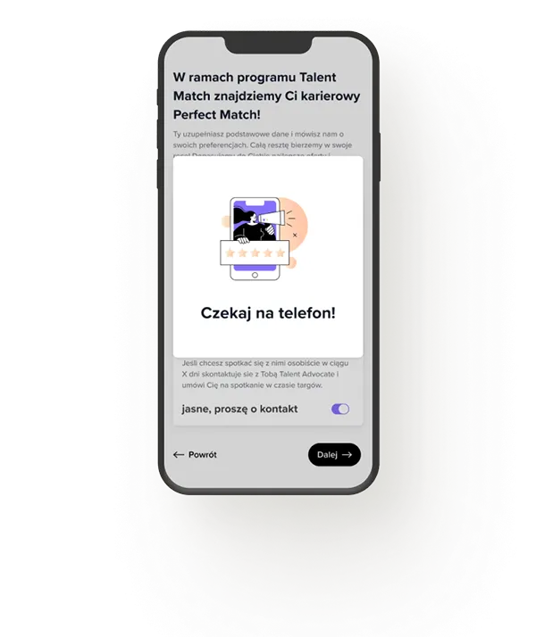 Proces rejestracji w Talentmatch przedstawiony na smartfonie